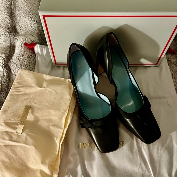 Black Satin-Trimmed Francis Valentine Heels with Dust Bag and Box - Picture 1 of 4